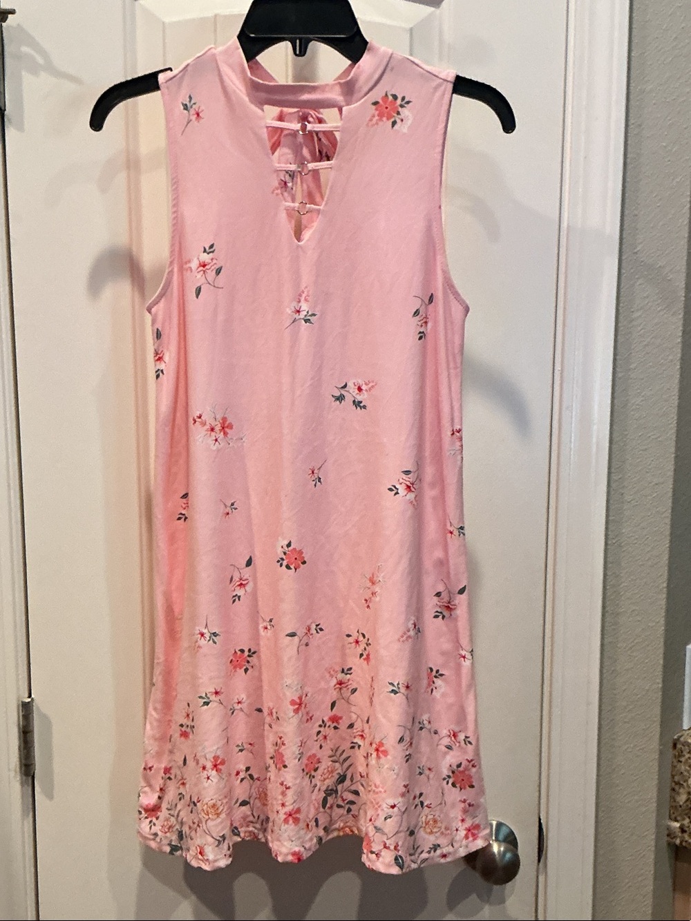 No Boundaries Pink Floral Sleeveless Lace-Up Shift Dress